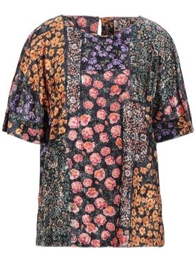 NWT Manila Grace Patchwork Floral Short Sleeve Blouse Made in Italy Size US 2